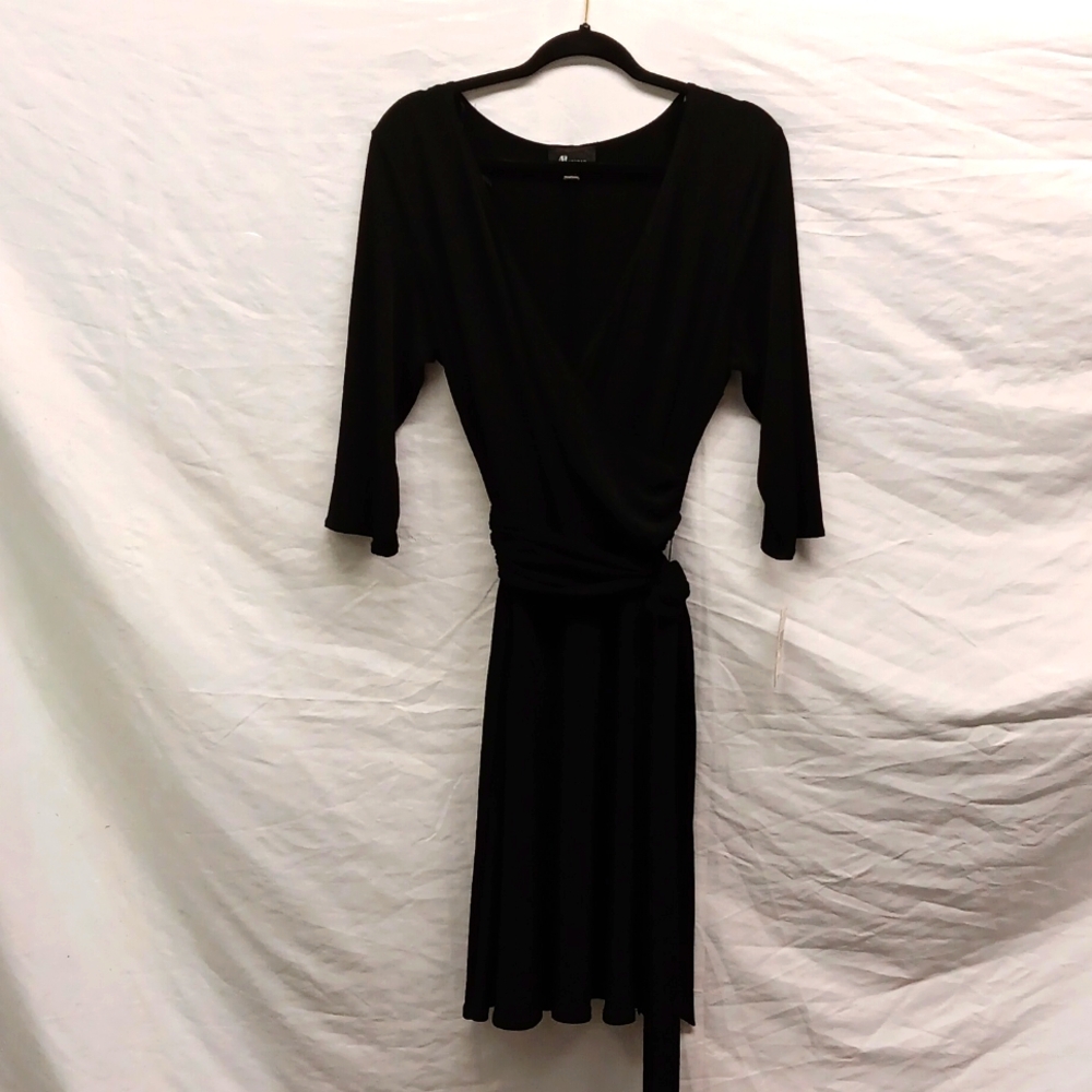 AB Studio Faux Wrap Black Dress XL NWT
